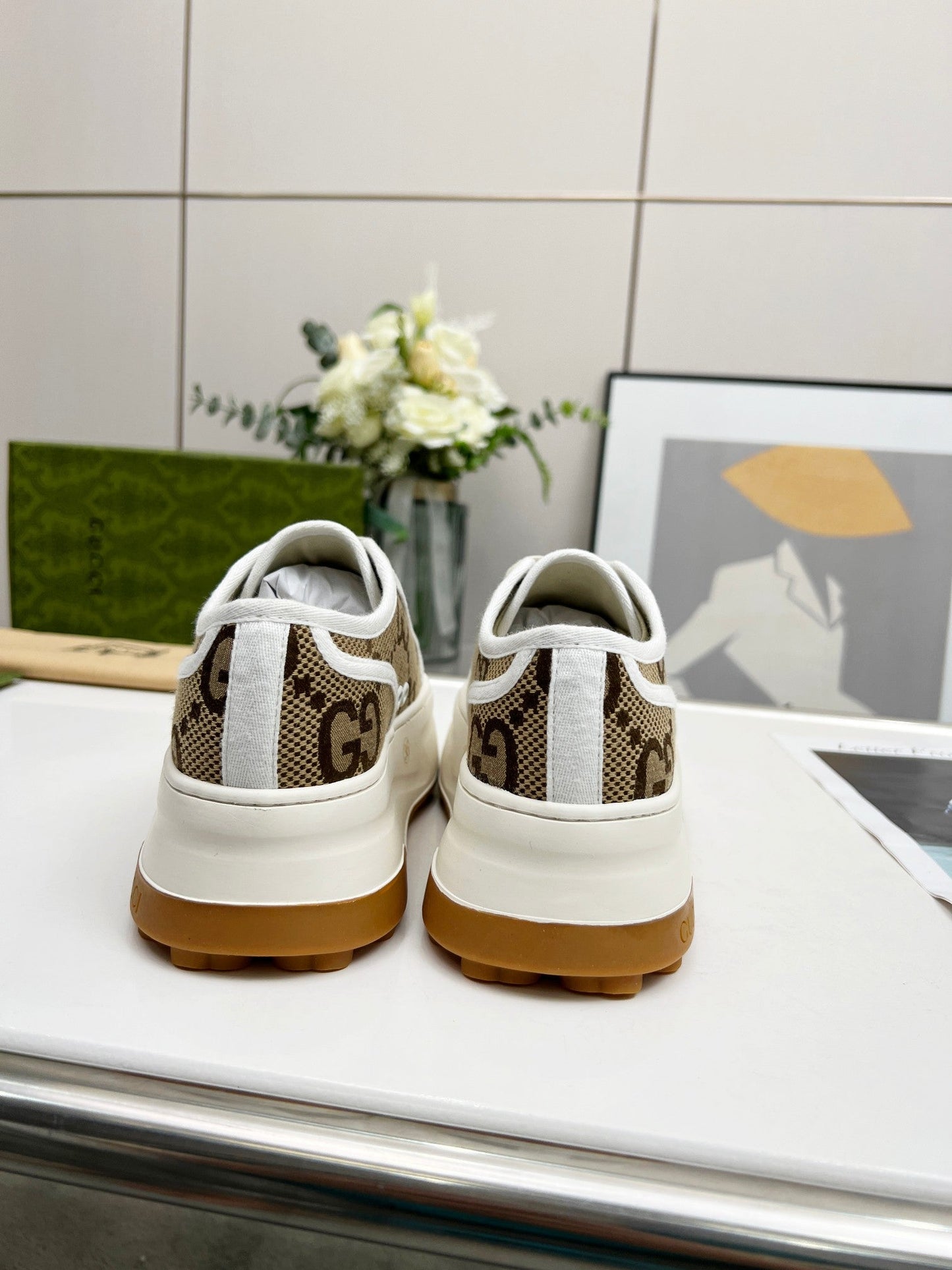 GG Low Top Sneakers 50mm Beige Brown Monogram Canvas 457430