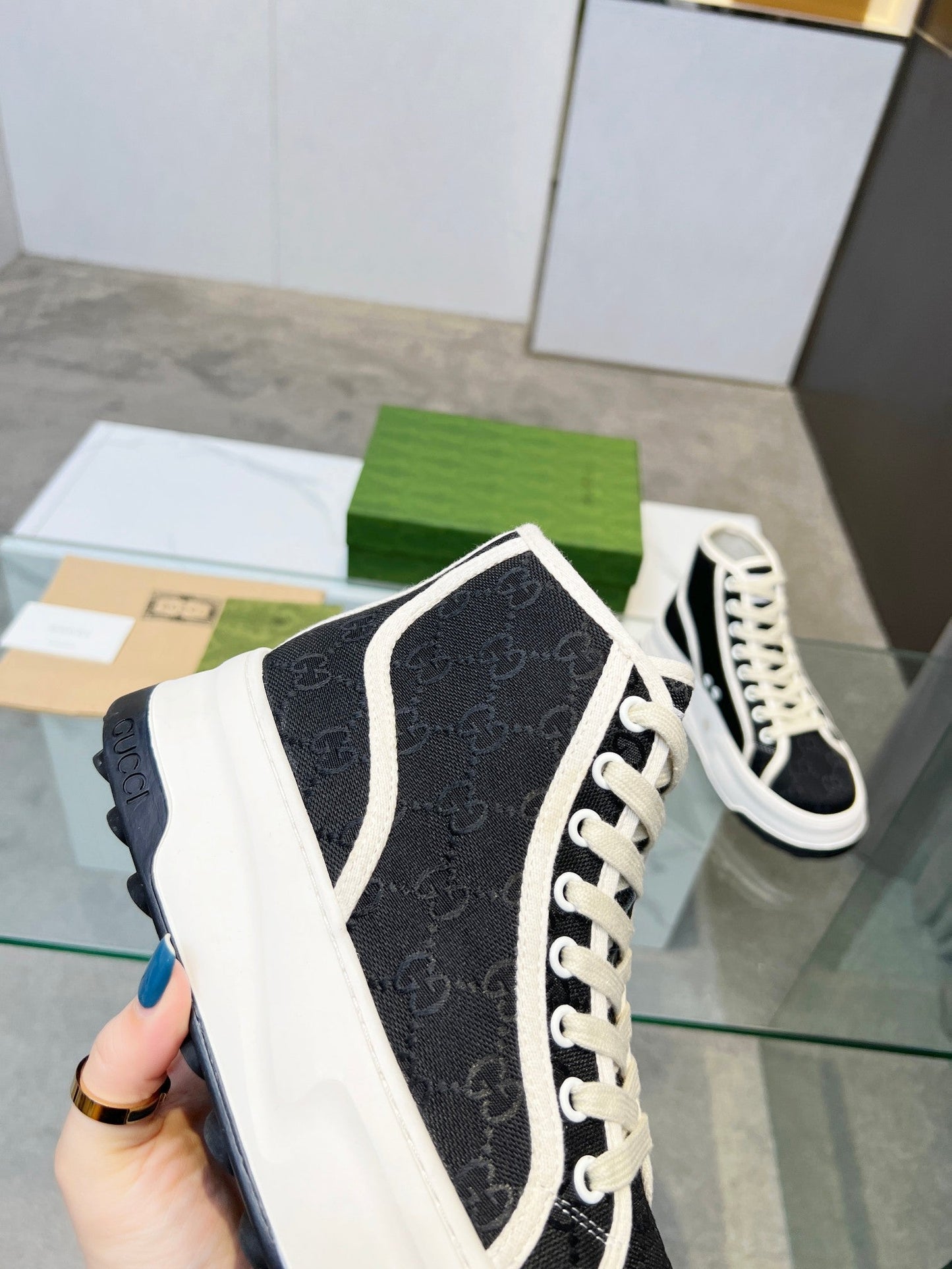 GG High Top Sneakers 50mm White Black Canvas 457431