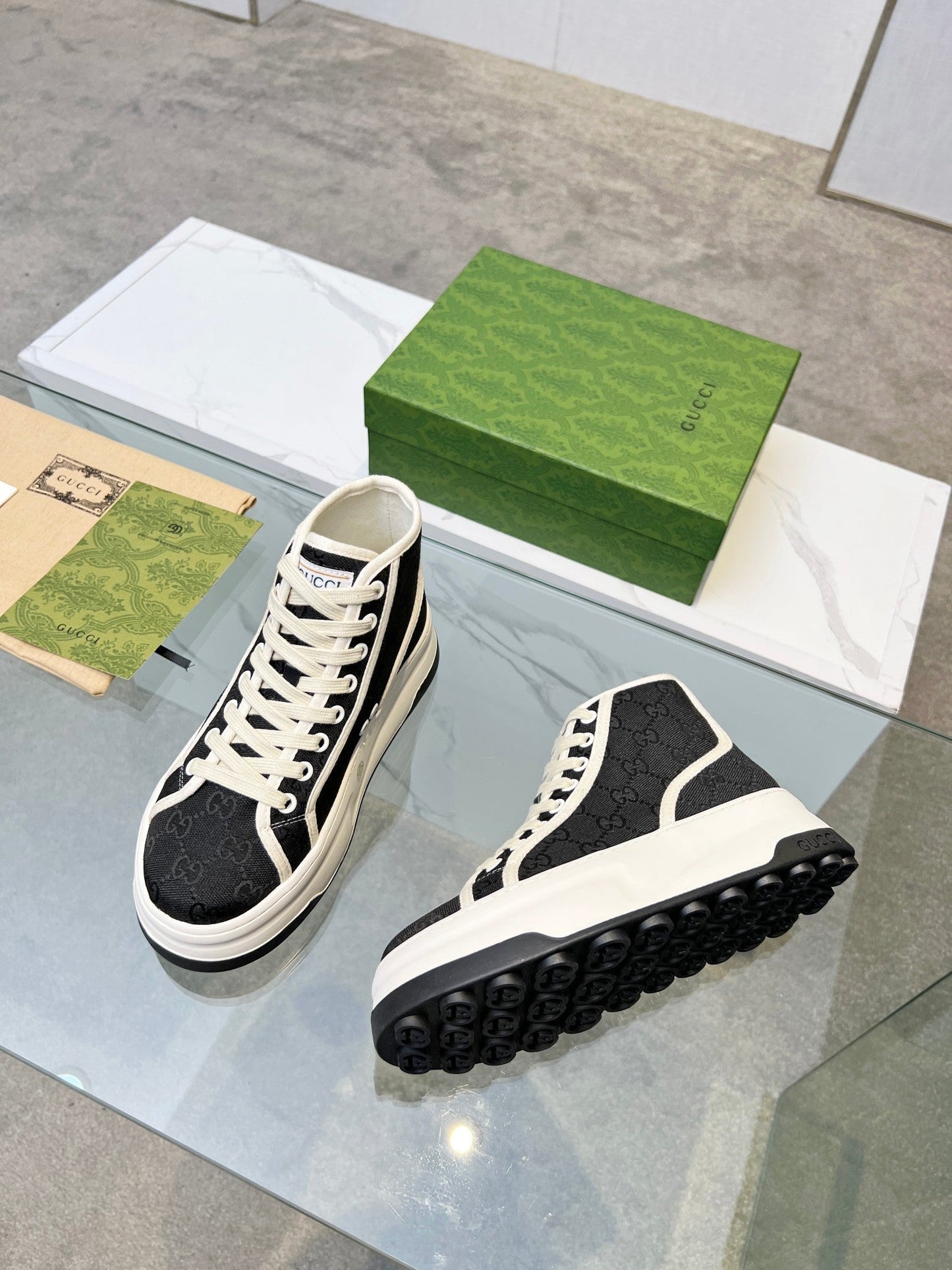 GG High Top Sneakers 50mm White Black Canvas 457431