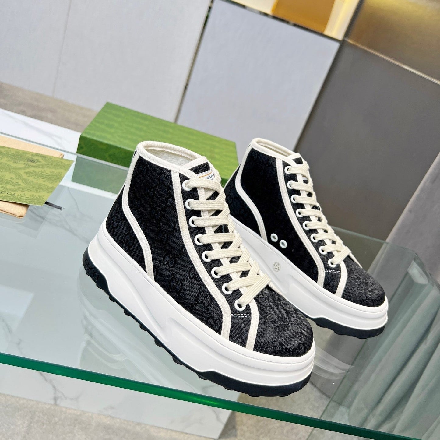 GG High Top Sneakers 50mm White Black Canvas 457431