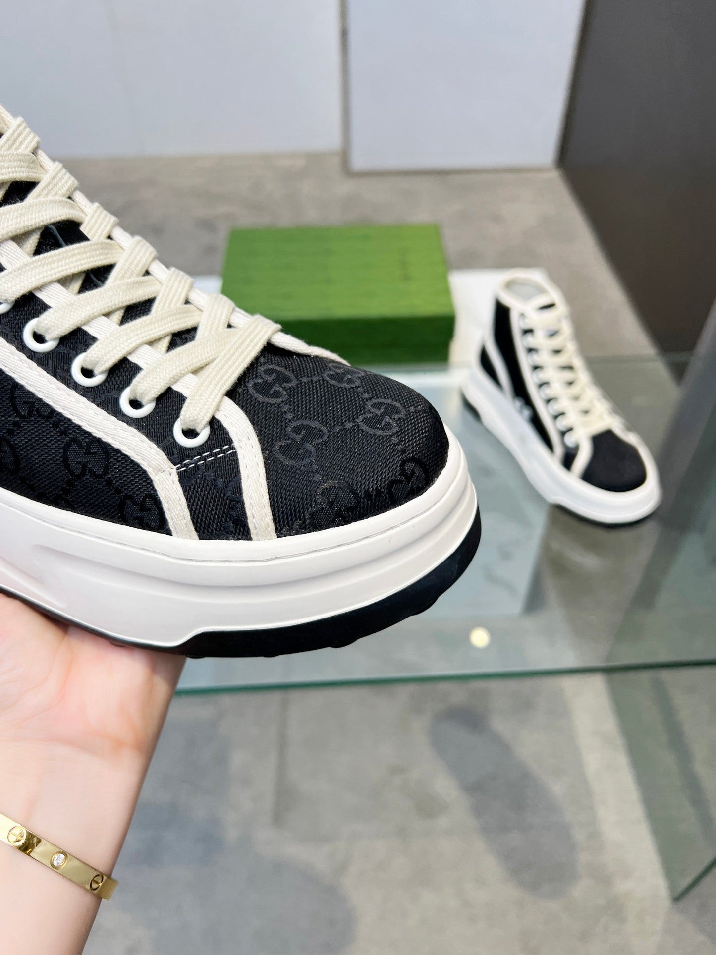 GG High Top Sneakers 50mm White Black Canvas 457431