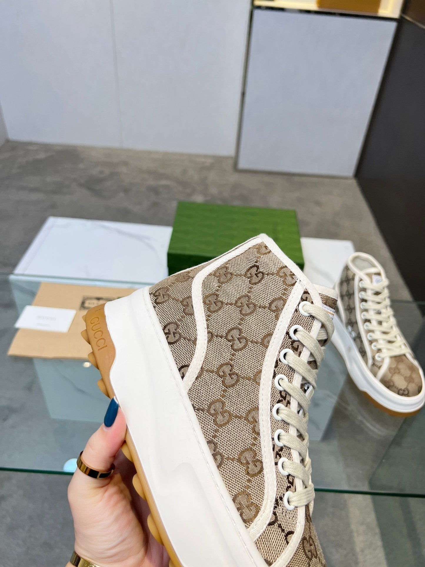 GG High Top Sneakers 50mm White Brown Monogram Canvas 457432