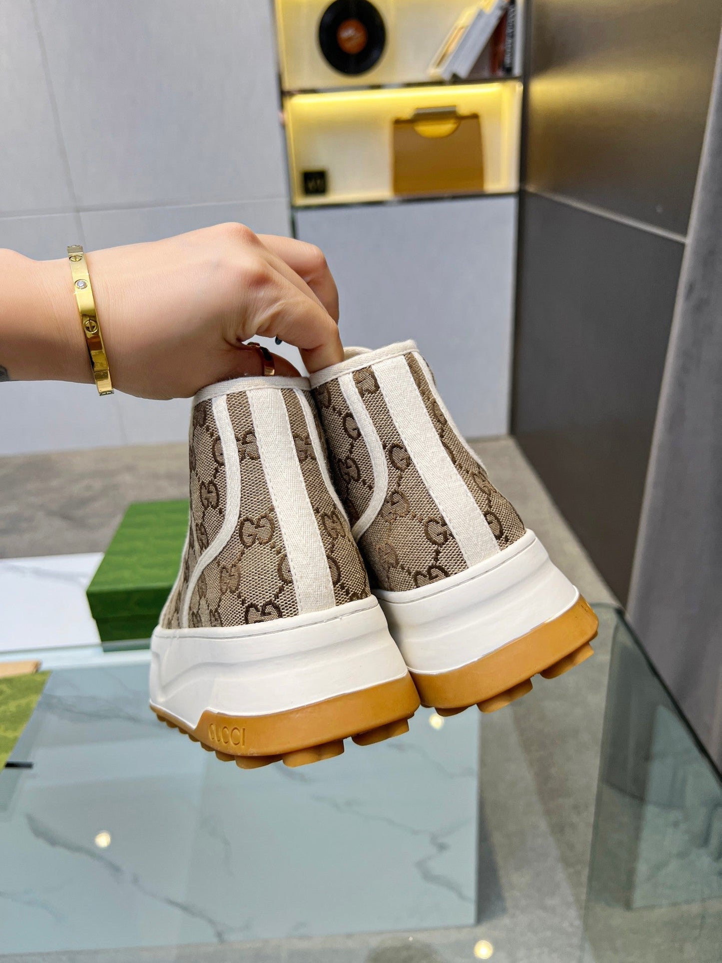 GG High Top Sneakers 50mm White Brown Monogram Canvas 457432