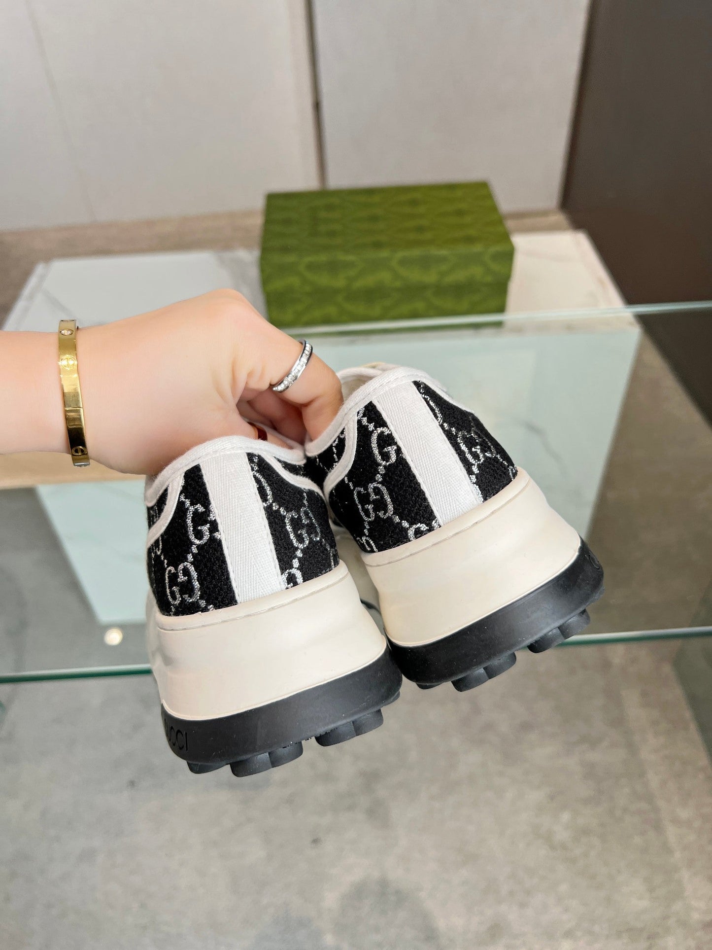 GG Low Top Sneakers 50mm Black White Monogram Canvas 457435