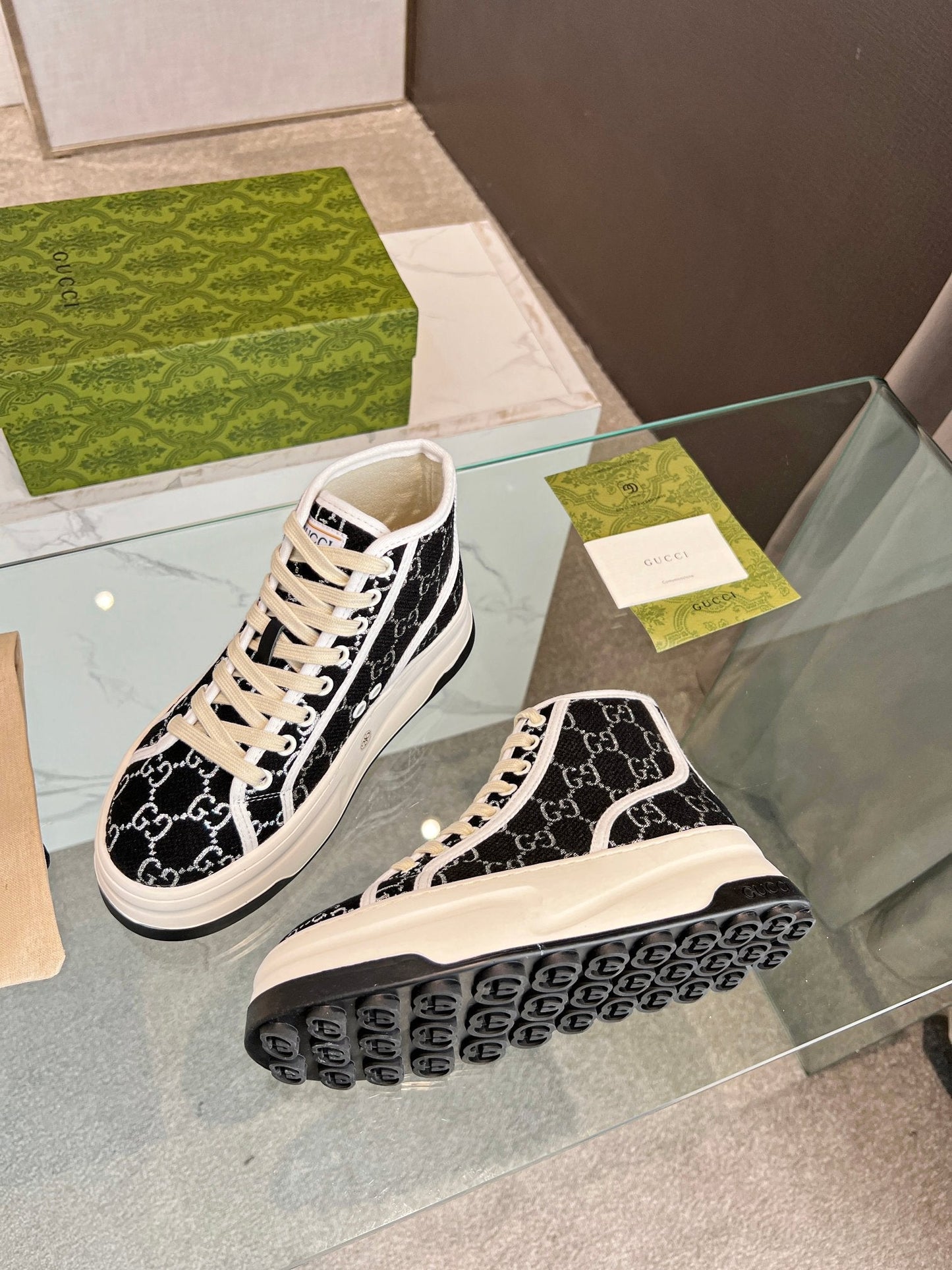 GG High Top Sneakers 50mm Black White Monogram Canvas 457434