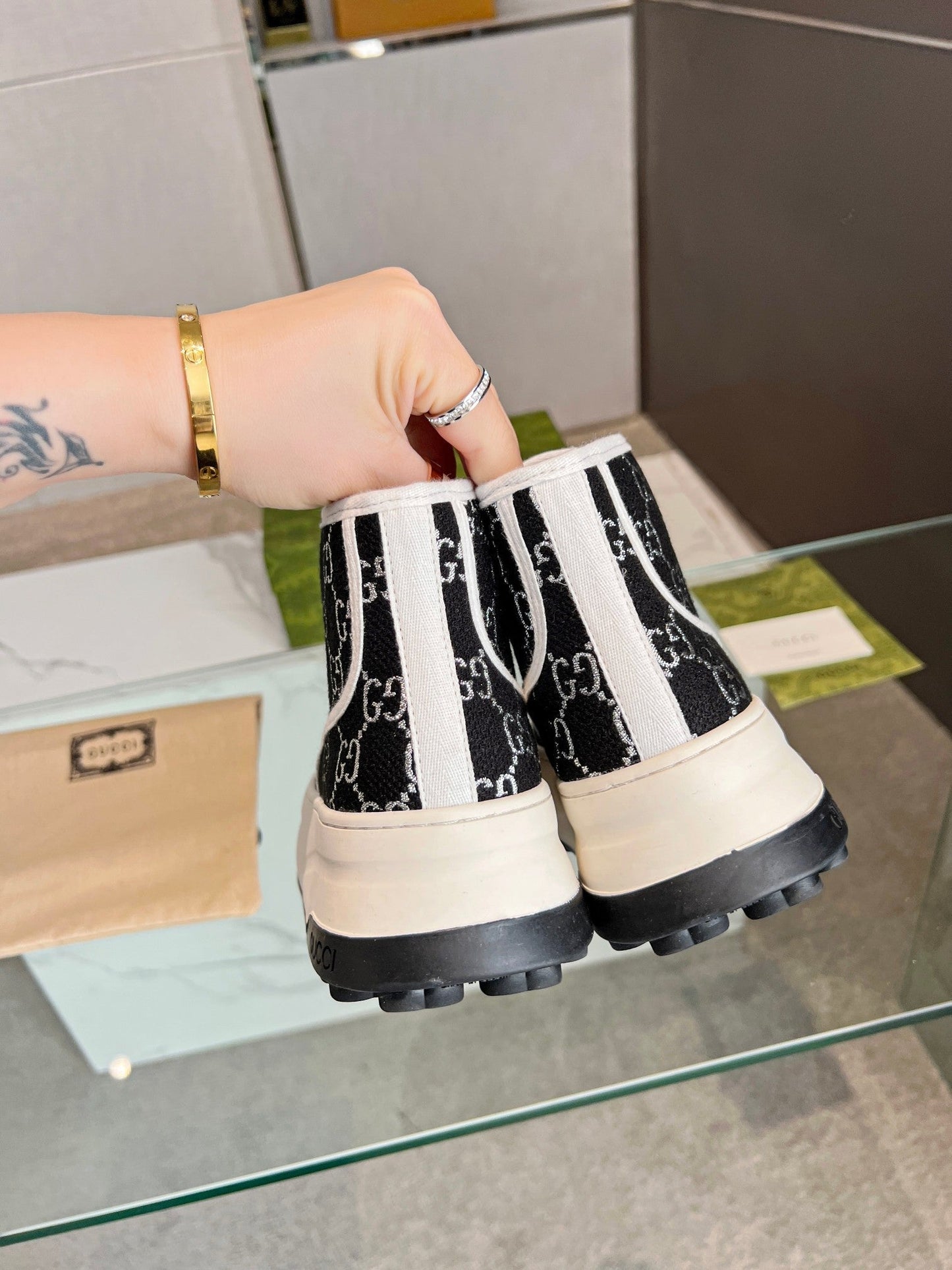 GG High Top Sneakers 50mm Black White Monogram Canvas 457434