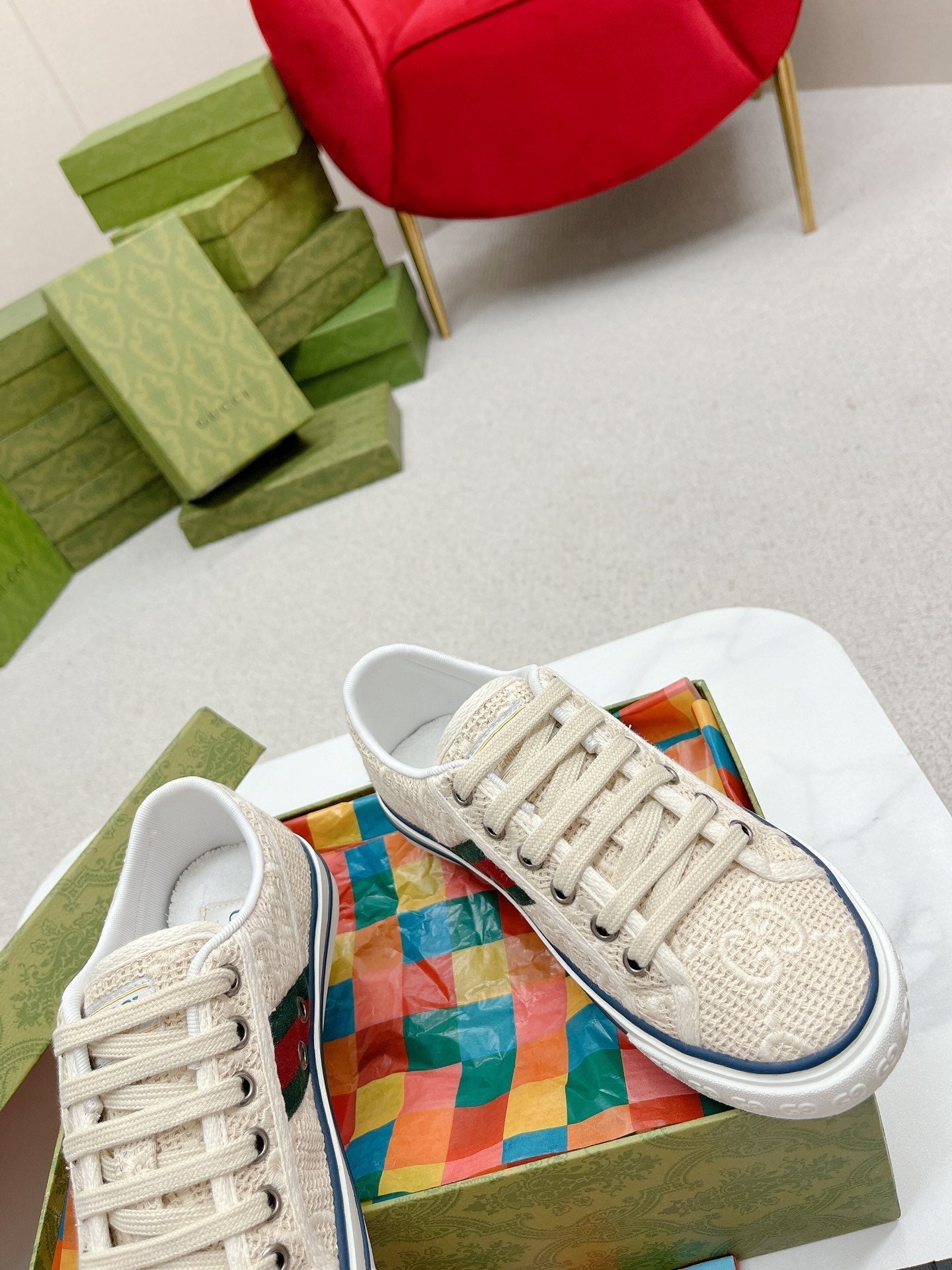 GG Tennis 1977 Sneakers Beige & Ebony Fabric 457436