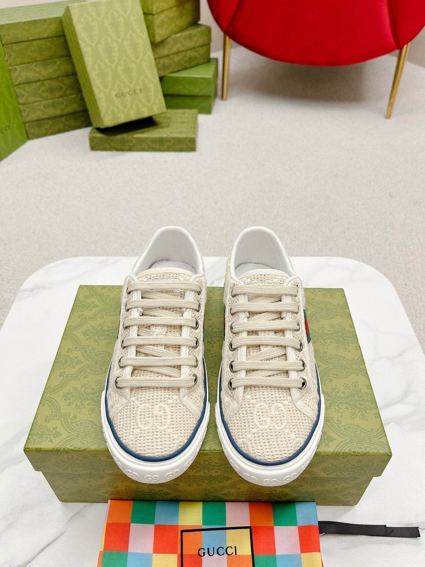 GG Tennis 1977 Sneakers Beige & Ebony Fabric 457436