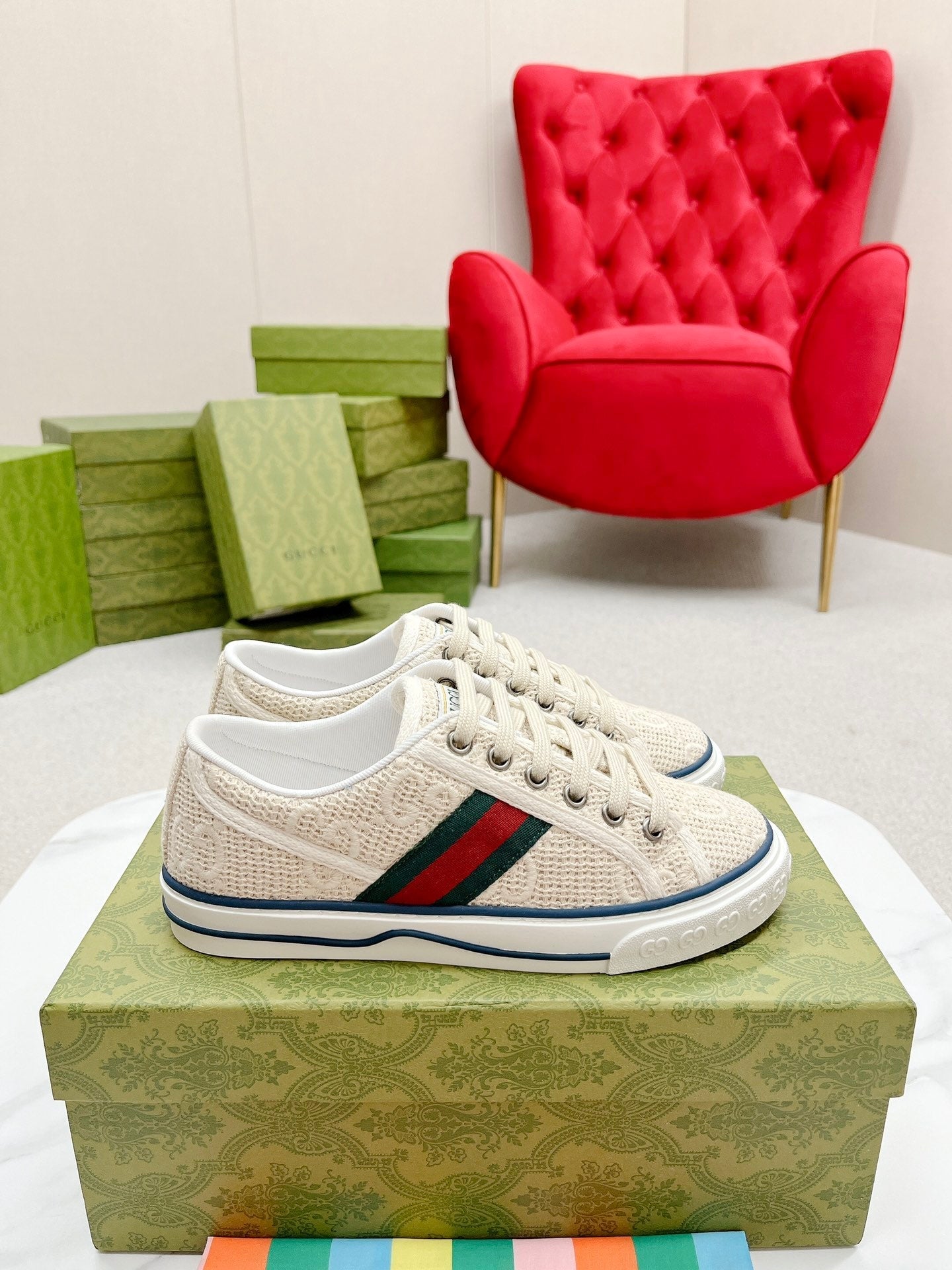 GG Tennis 1977 Sneakers Beige & Ebony Fabric 457436