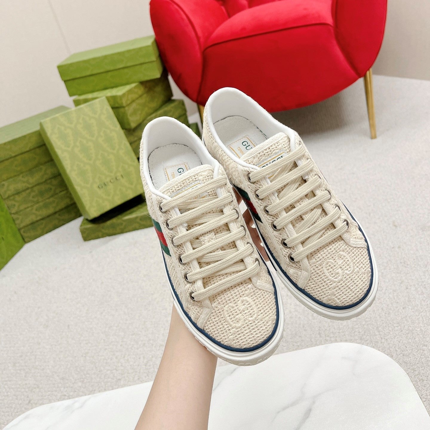 GG Tennis 1977 Sneakers Beige & Ebony Fabric 457436