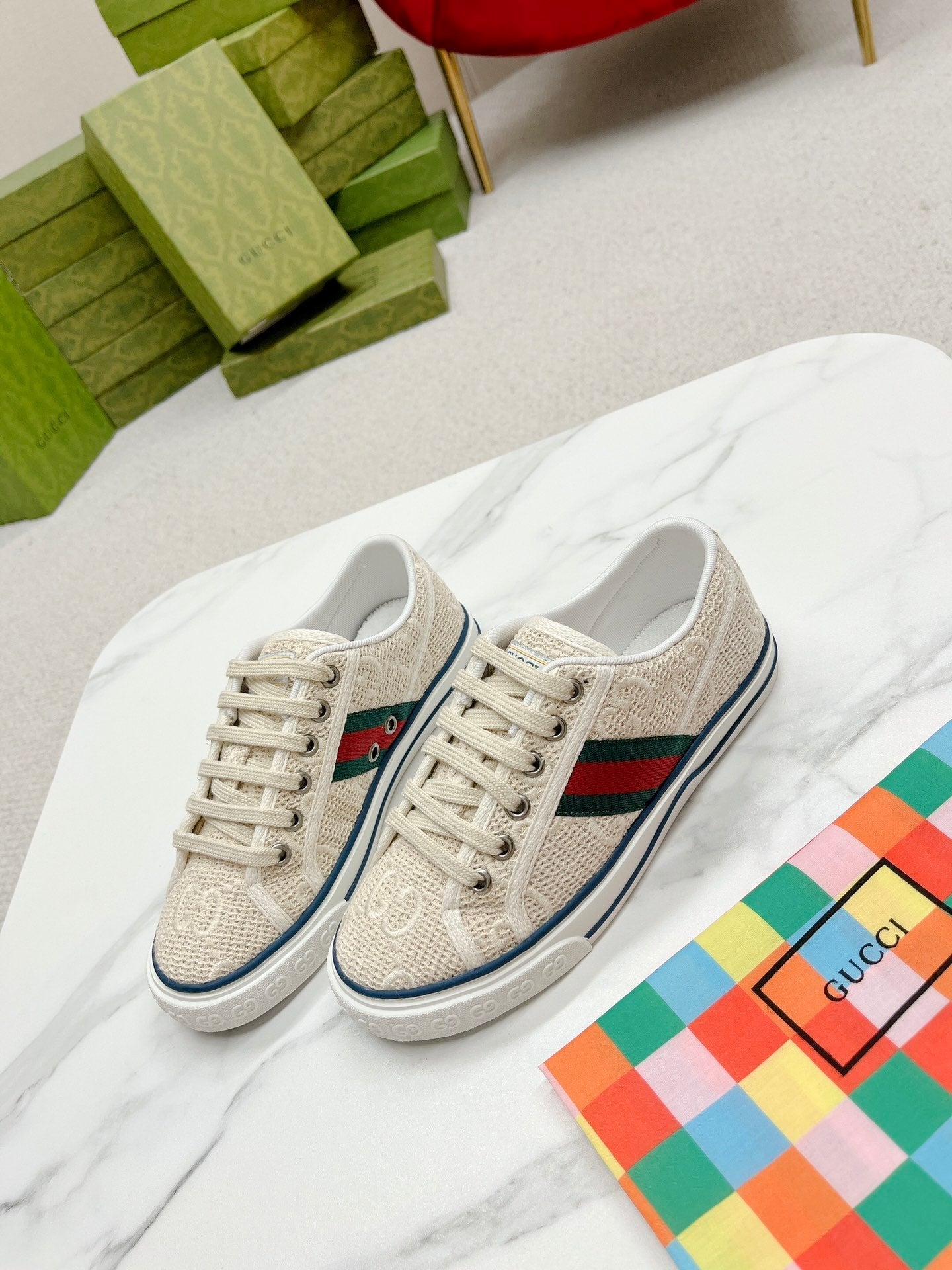 GG Tennis 1977 Sneakers Beige & Ebony Fabric 457436