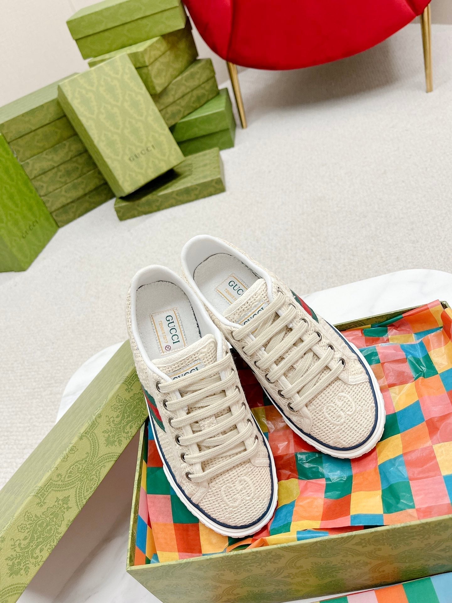 GG Tennis 1977 Sneakers Beige & Ebony Fabric 457436