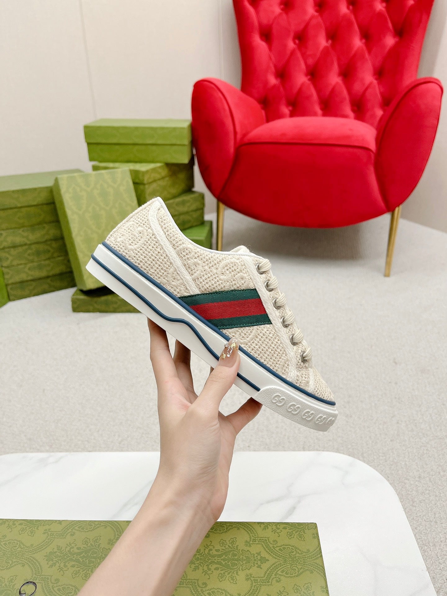 GG Tennis 1977 Sneakers Beige & Ebony Fabric 457436