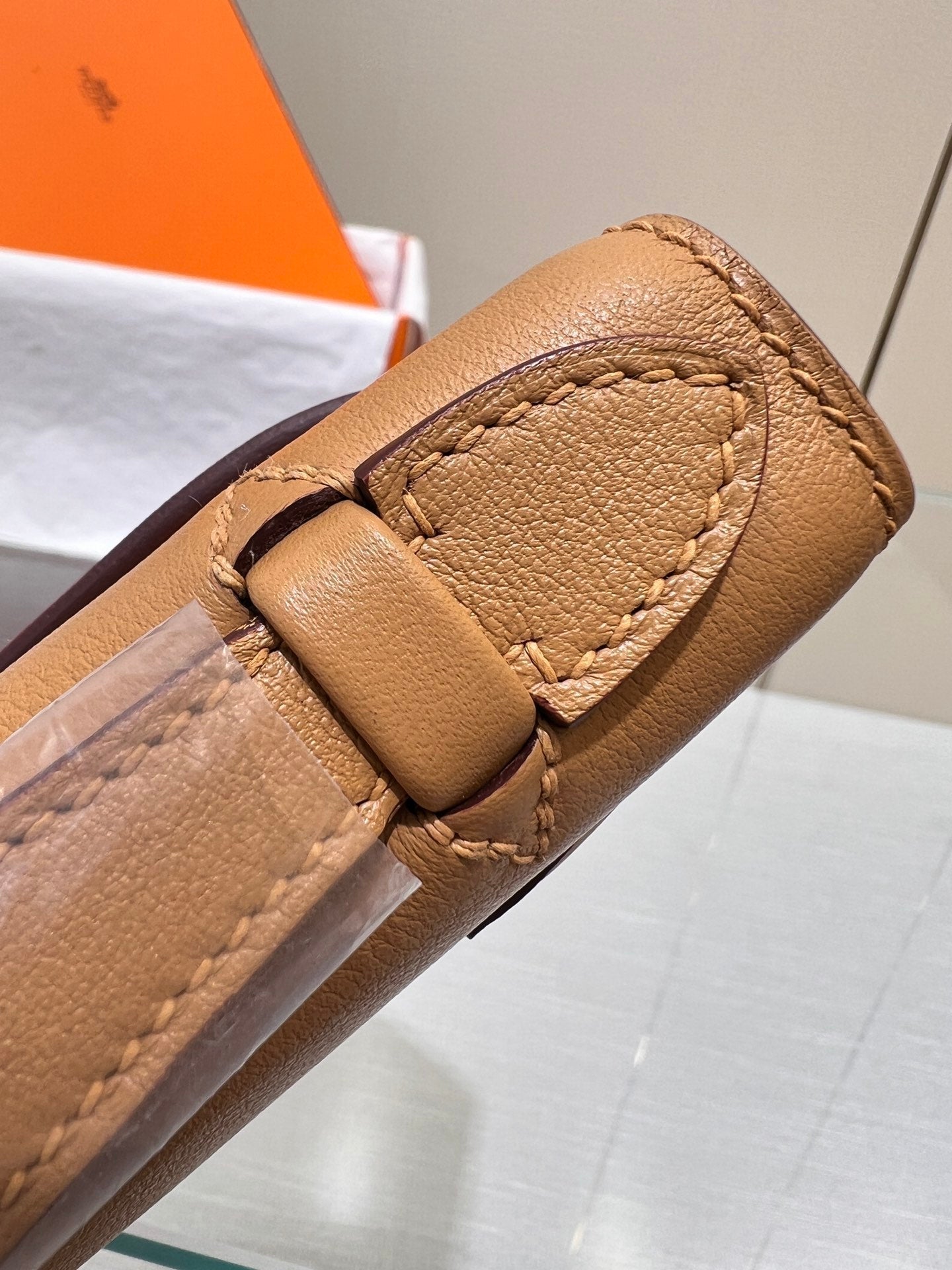 HM KELLY POCHETTE 22CM BROWN SWIFT SILVER HARDWARE
