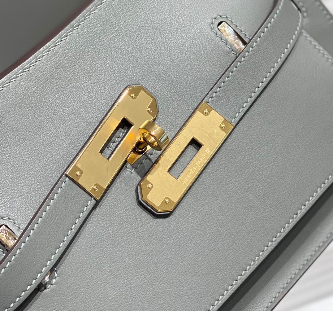 KELLY 23CM JYPSIERE GREY LEATHER CROSSBODY BAG GHW