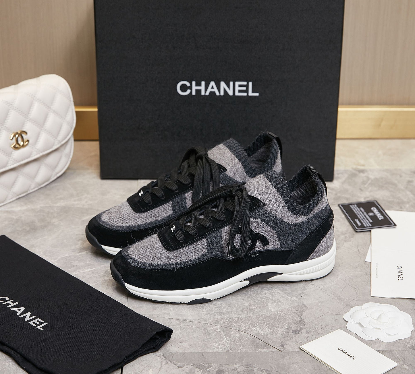 Chanel 2025 Sneaker Black Dark Grey Suede Knit 548316