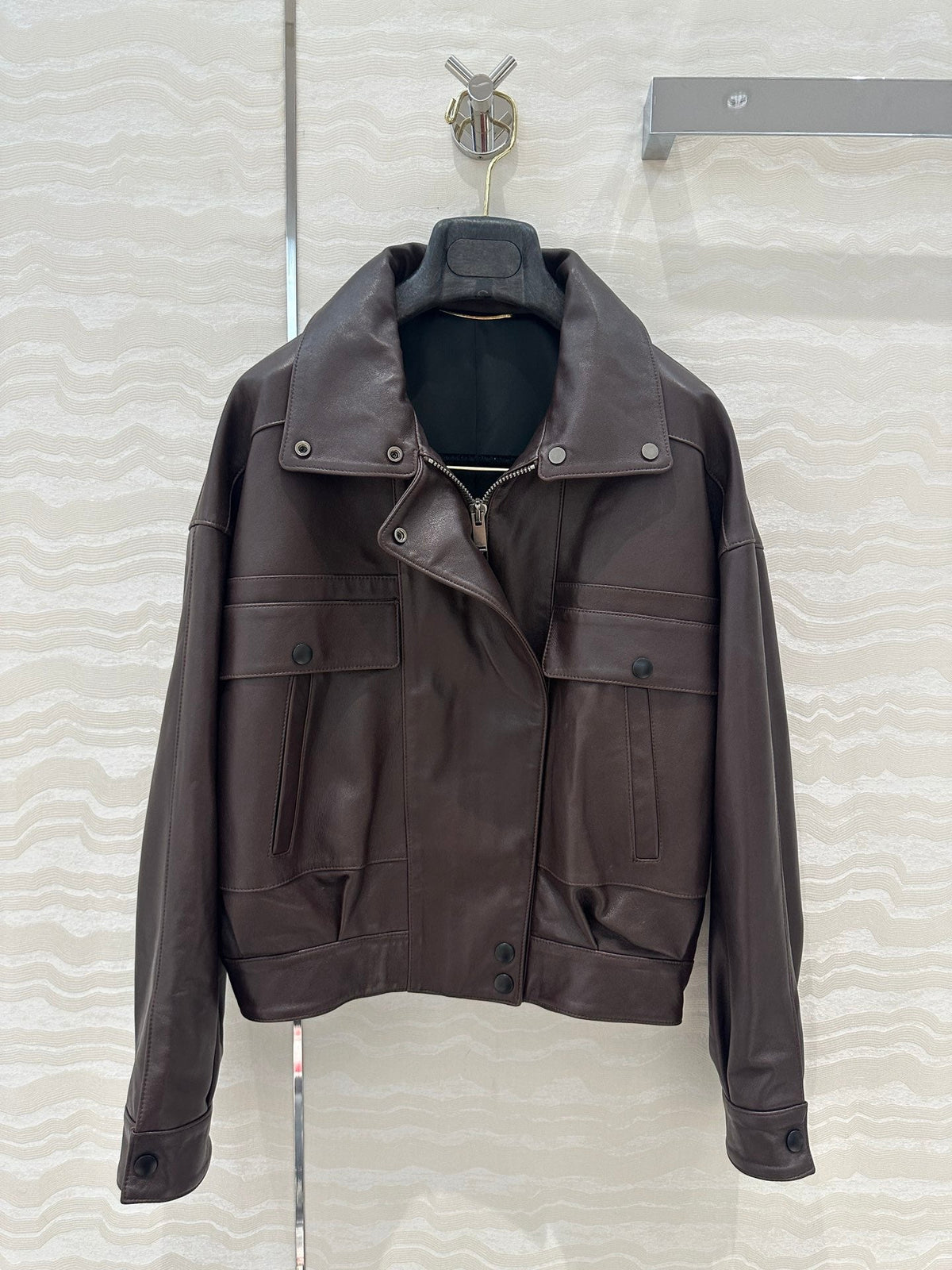YSL Double Pocket Silhouette Jacket Brown Lambskin