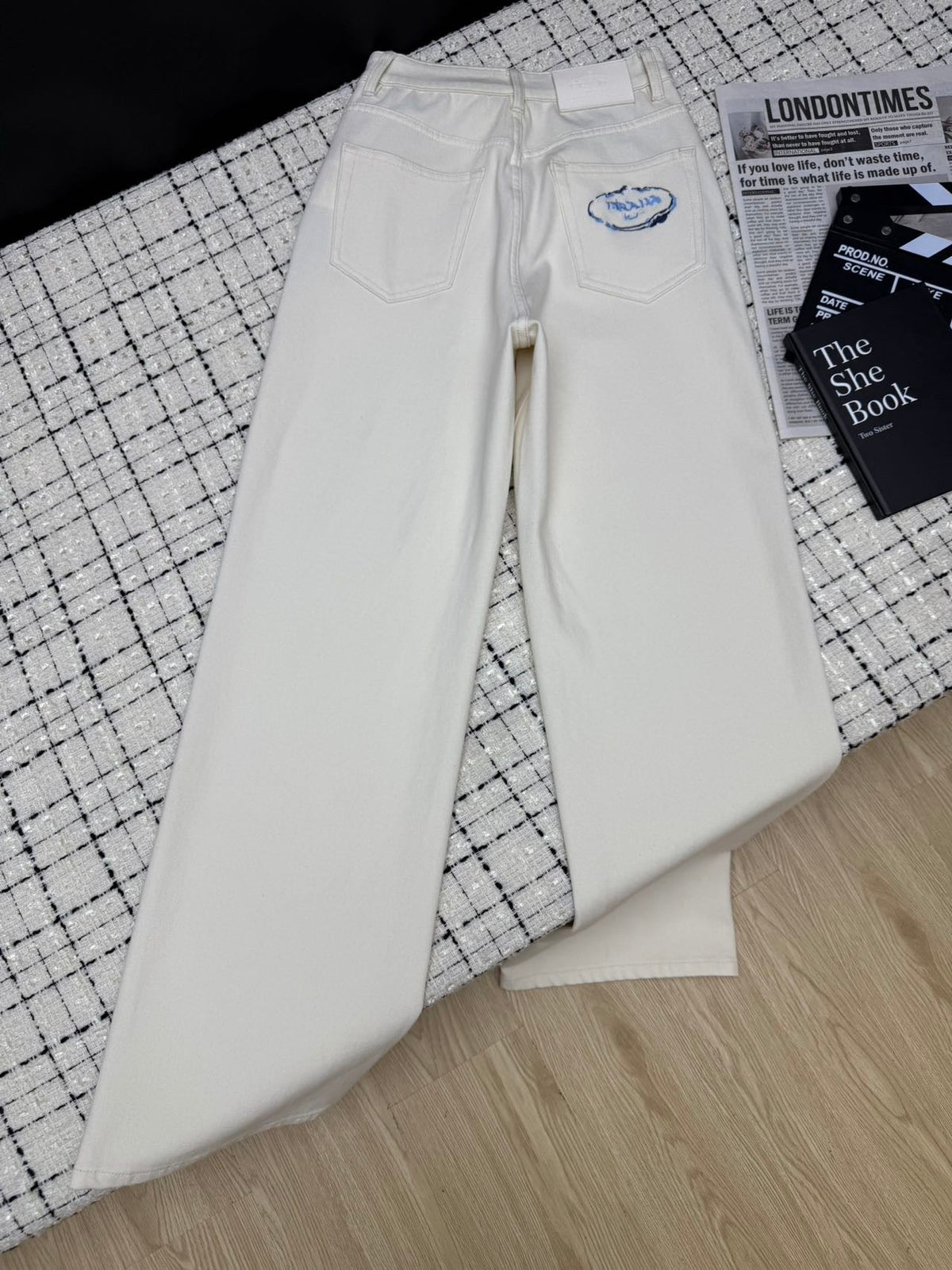 Prada Flared Jeans Embroidered Logo Applique 404855