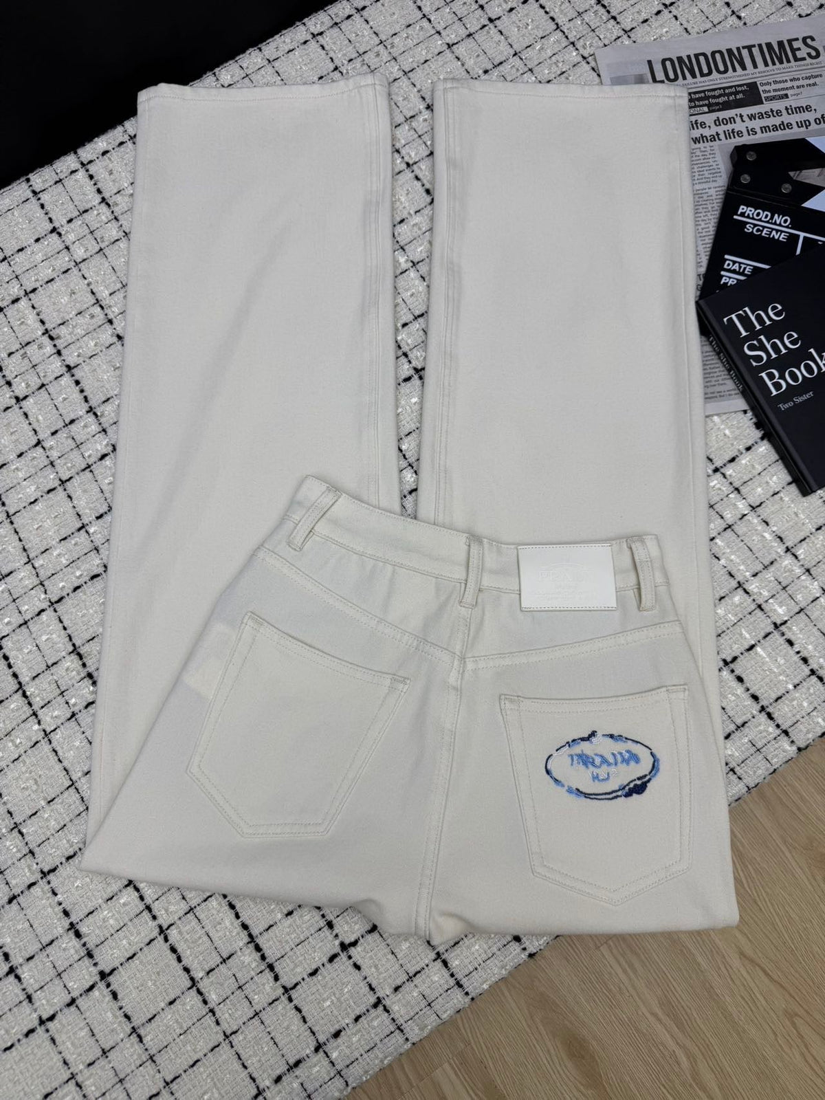 Prada Flared Jeans Embroidered Logo Applique 404855