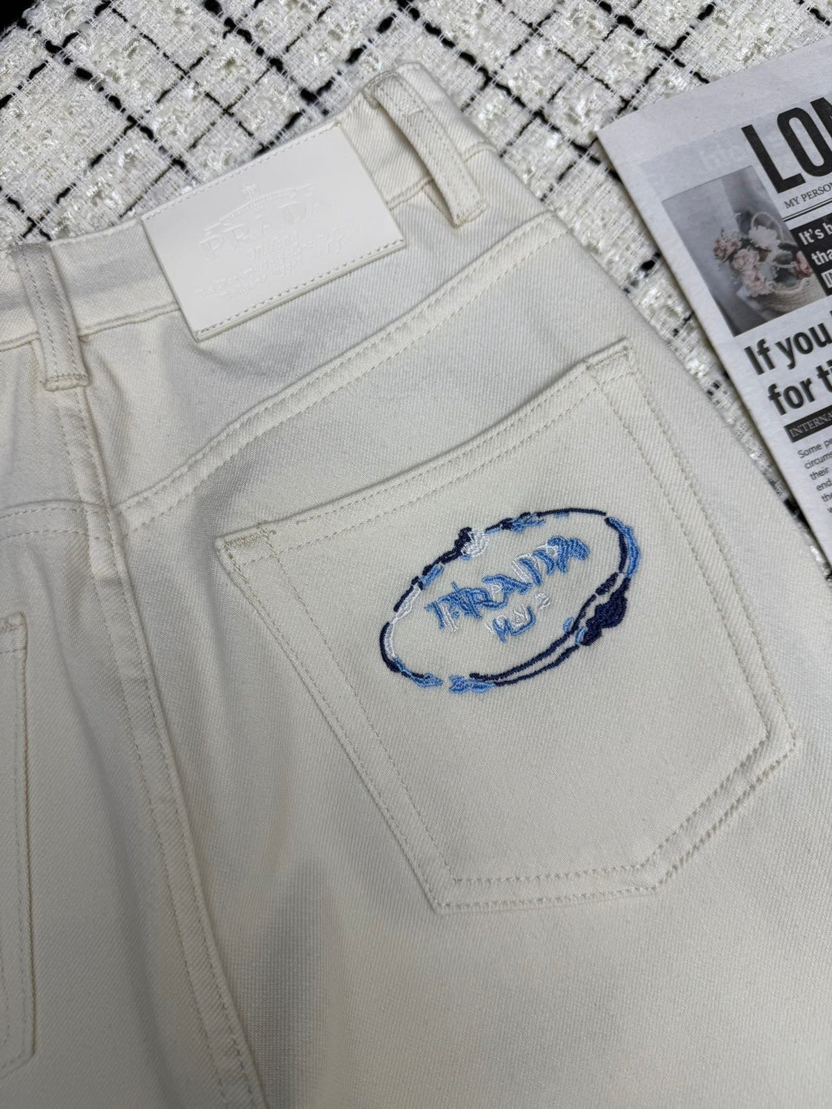 Prada Flared Jeans Embroidered Logo Applique 404855
