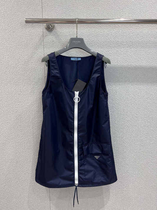 Prada 26s Sleeveless Mini-dress Navy Blue Polyester 349021