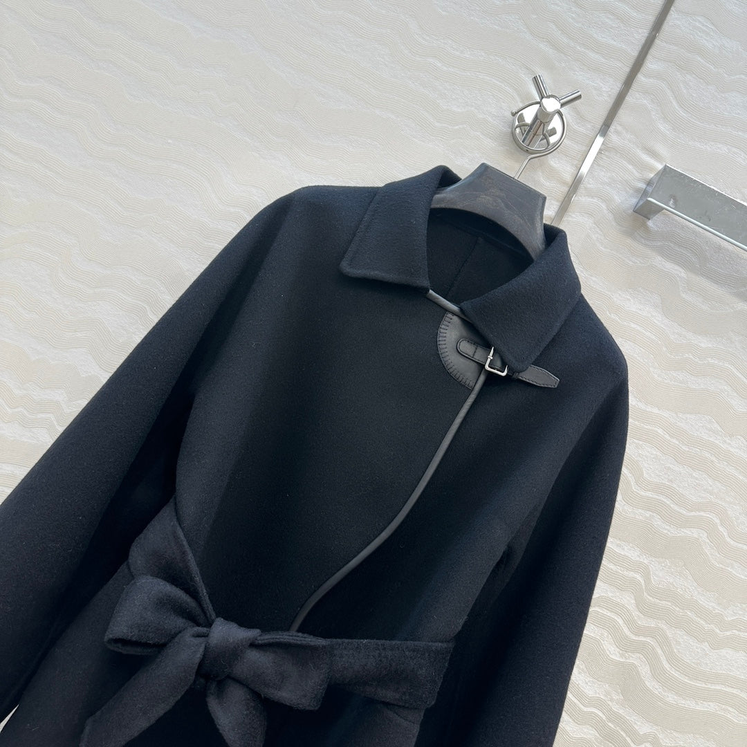 HM SS26 Leather Trimmed Coat Black Wool Cashmere 351147