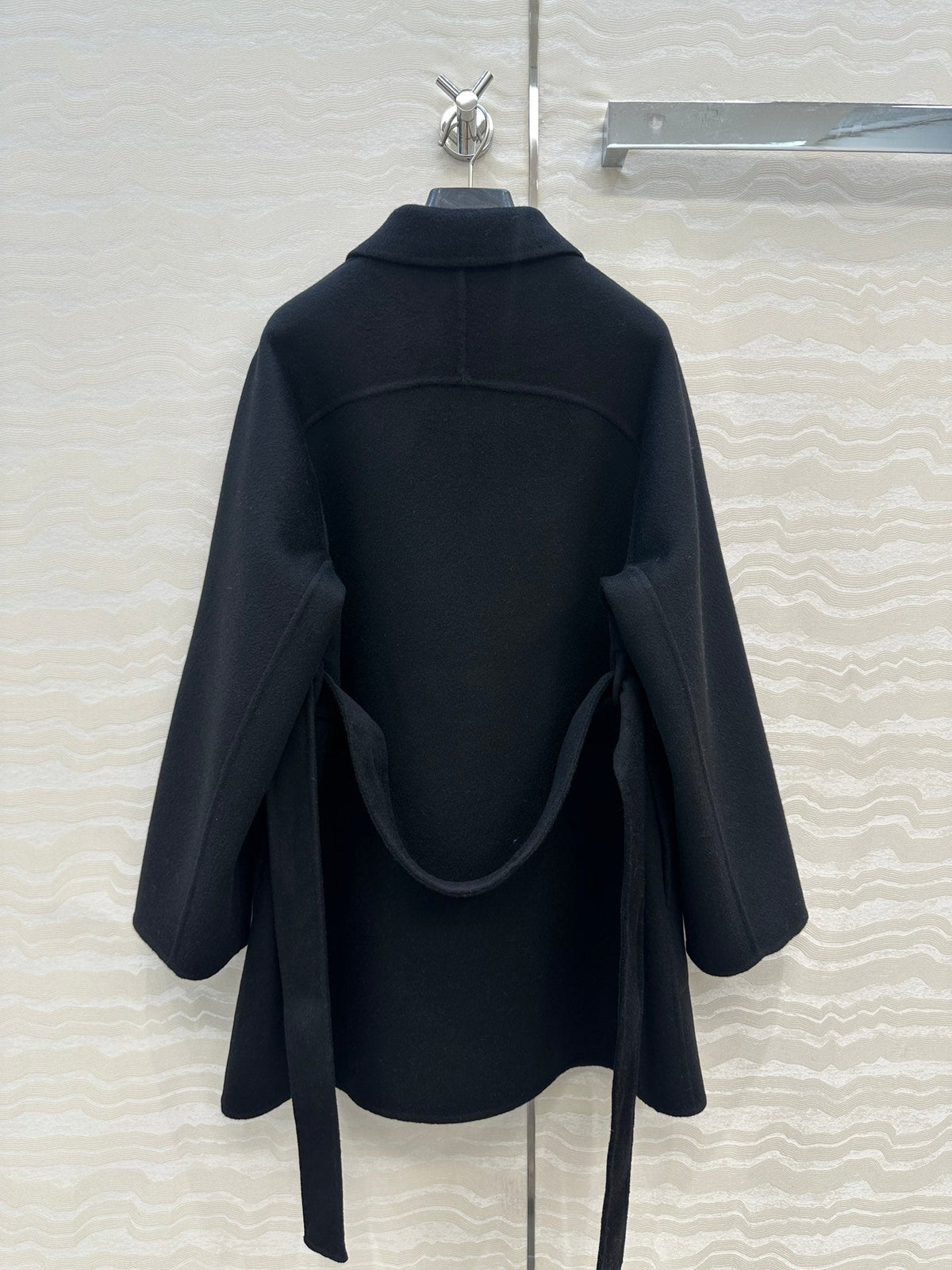 HM SS26 Leather Trimmed Coat Black Wool Cashmere 351147