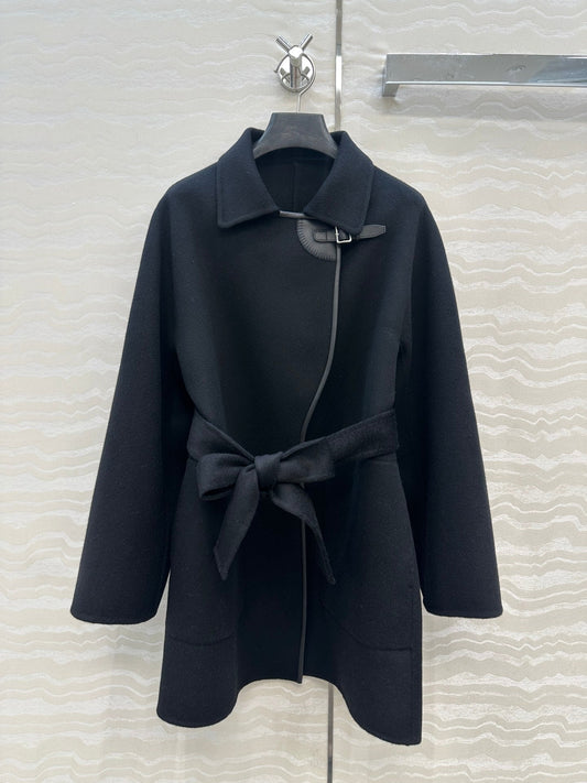 HM SS26 Leather Trimmed Coat Black Wool Cashmere 351147