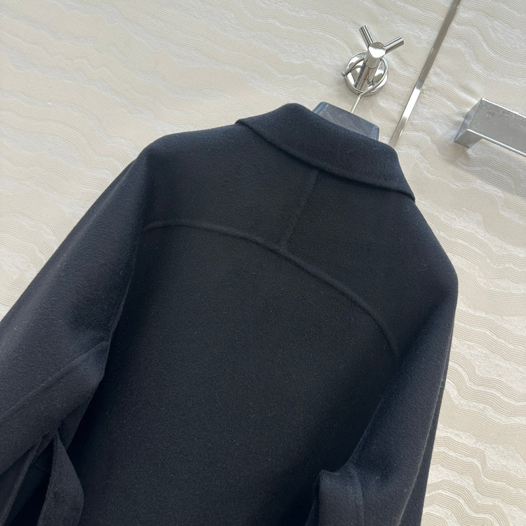 HM SS26 Leather Trimmed Coat Black Wool Cashmere 351147