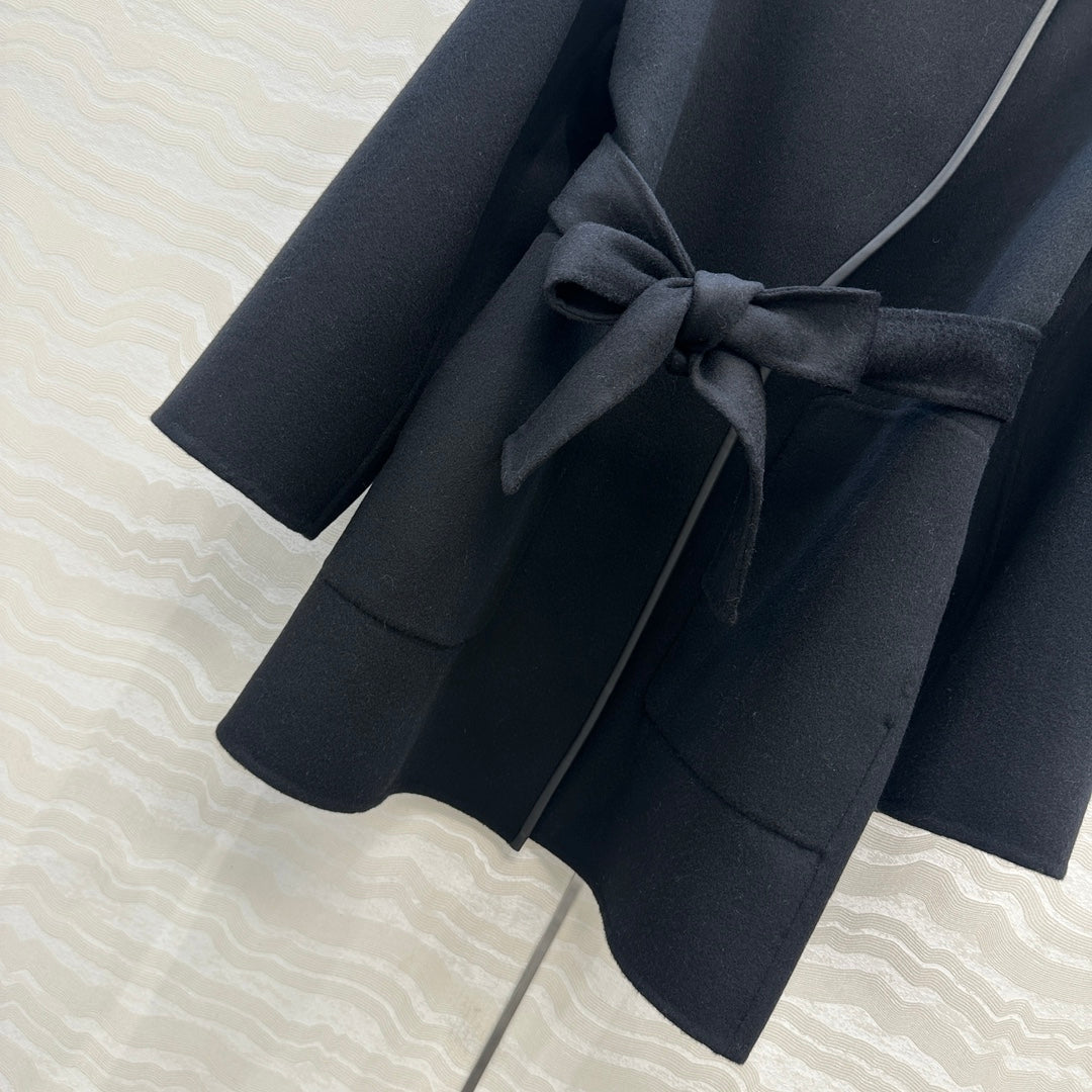 HM SS26 Leather Trimmed Coat Black Wool Cashmere 351147