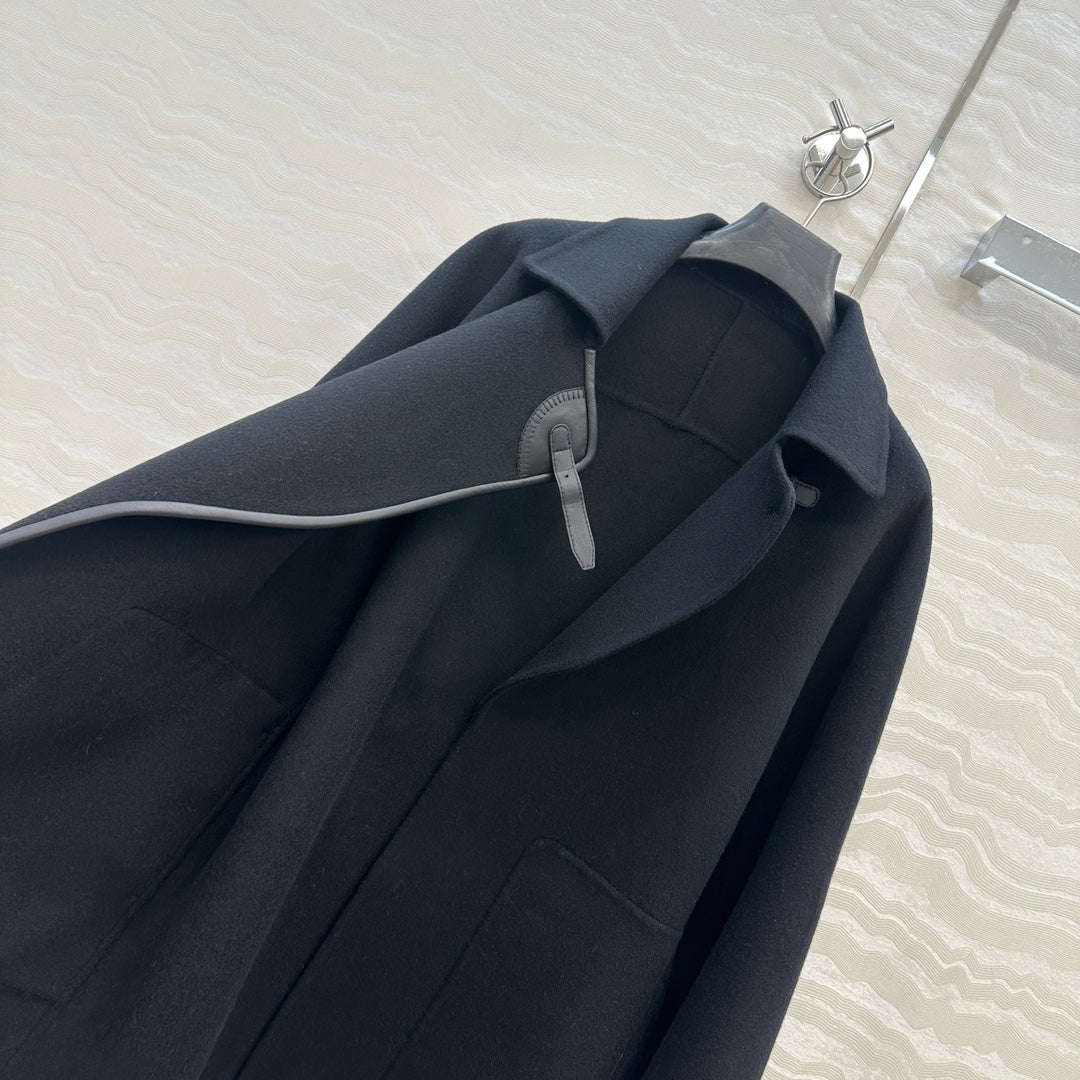 HM SS26 Leather Trimmed Coat Black Wool Cashmere 351147