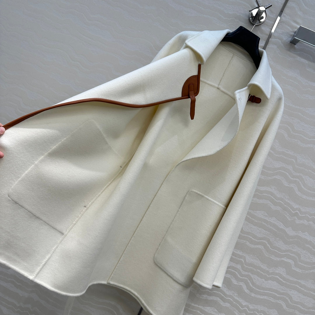 HM SS26 Leather Trimmed Coat Ivory Wool Cashmere  351141