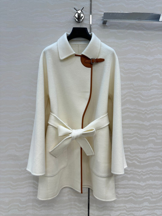 HM SS26 Leather Trimmed Coat Ivory Wool Cashmere  351141