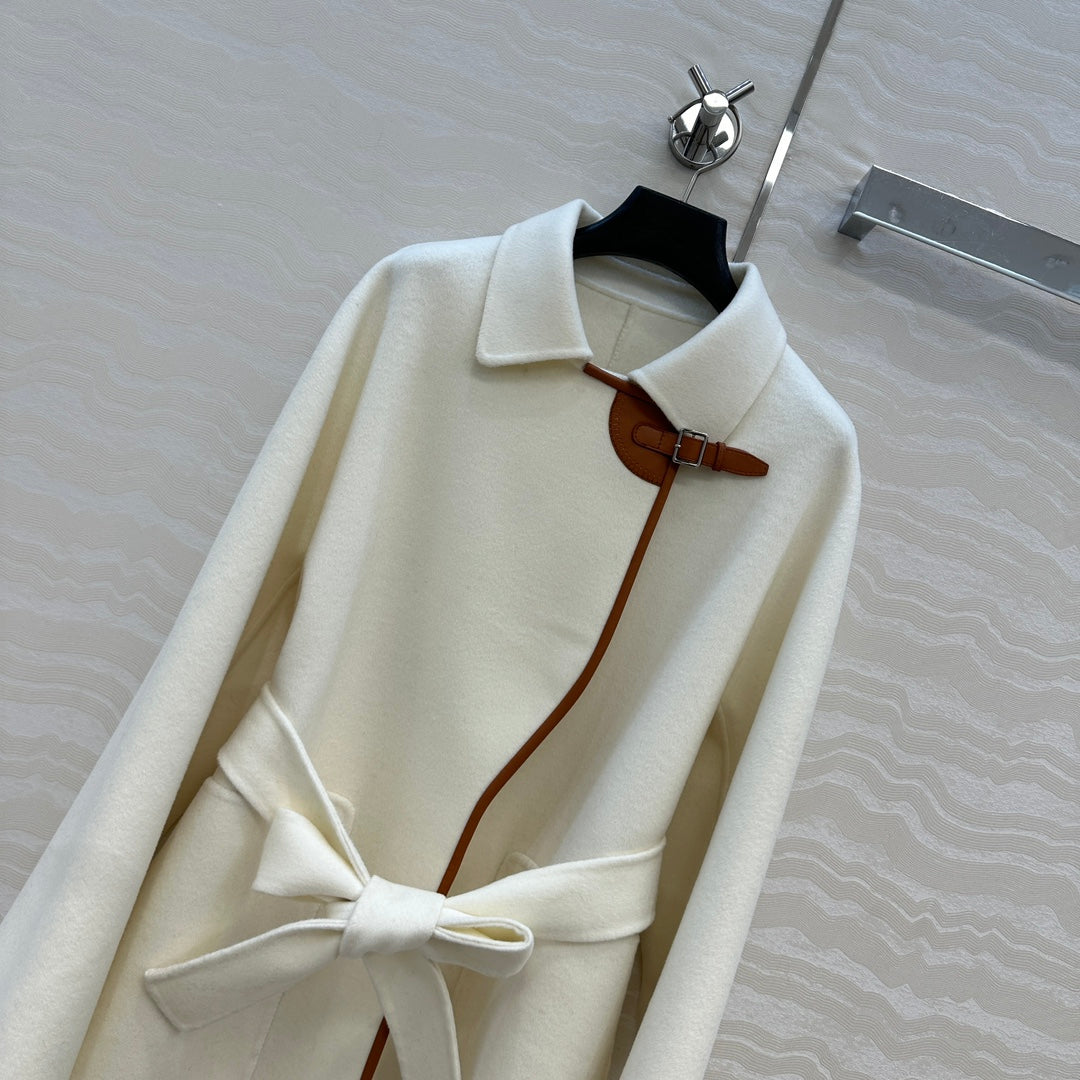 HM SS26 Leather Trimmed Coat Ivory Wool Cashmere  351141