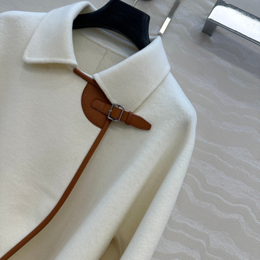 HM SS26 Leather Trimmed Coat Ivory Wool Cashmere  351141