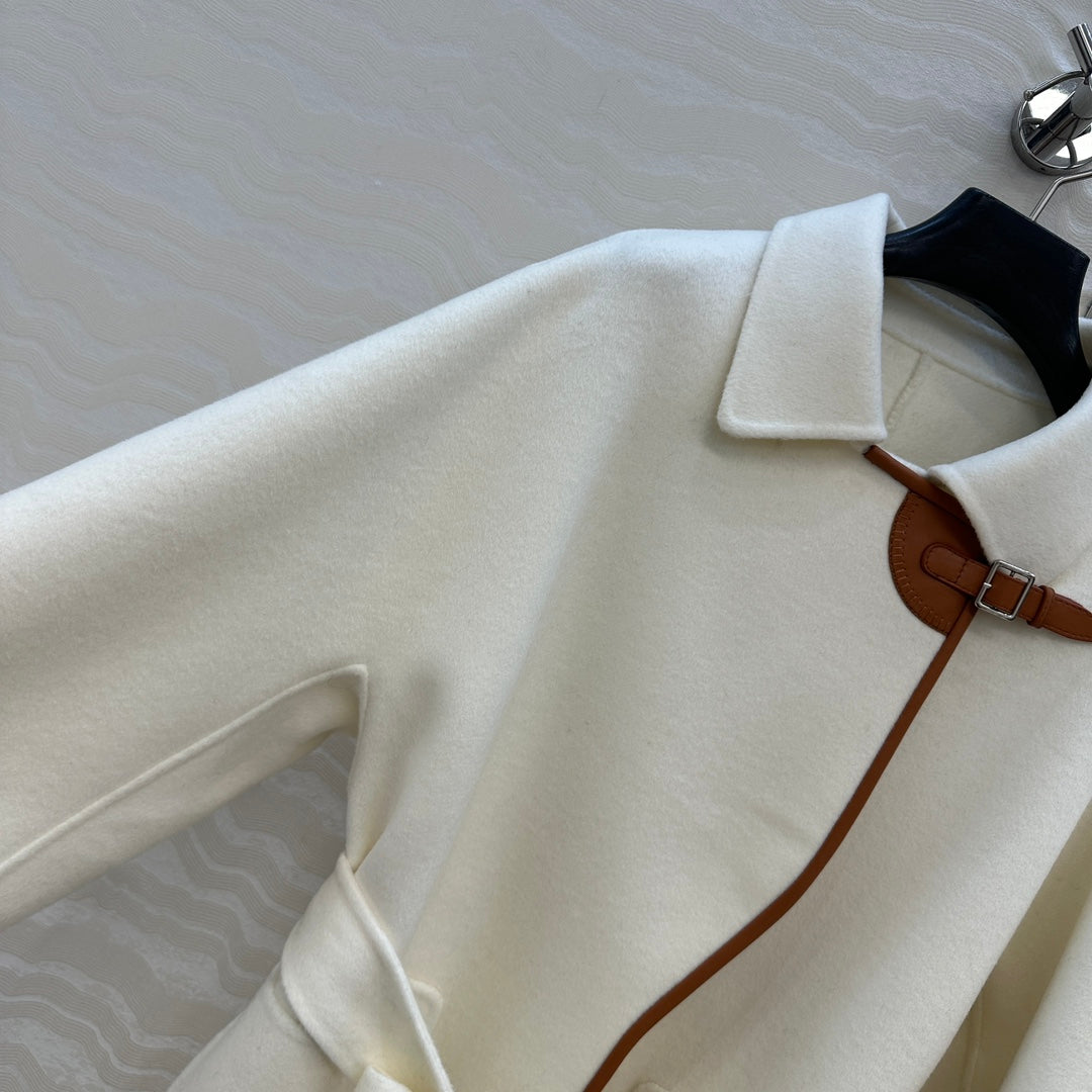 HM SS26 Leather Trimmed Coat Ivory Wool Cashmere  351141