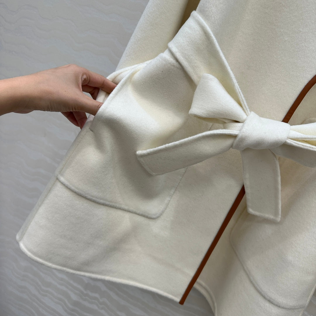 HM SS26 Leather Trimmed Coat Ivory Wool Cashmere  351141