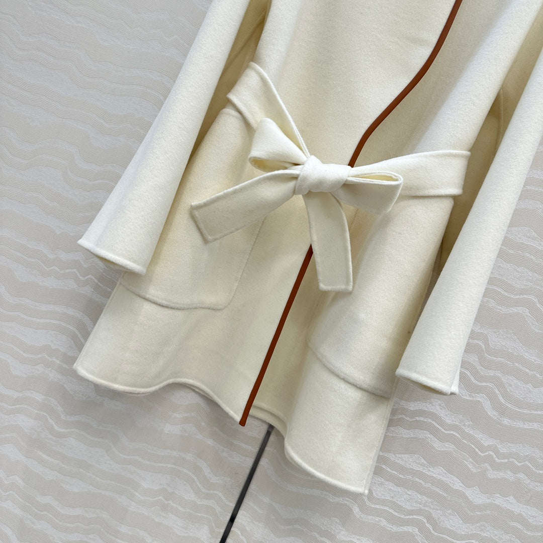HM SS26 Leather Trimmed Coat Ivory Wool Cashmere  351141