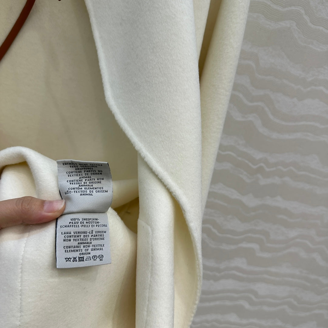 HM SS26 Leather Trimmed Coat Ivory Wool Cashmere  351141