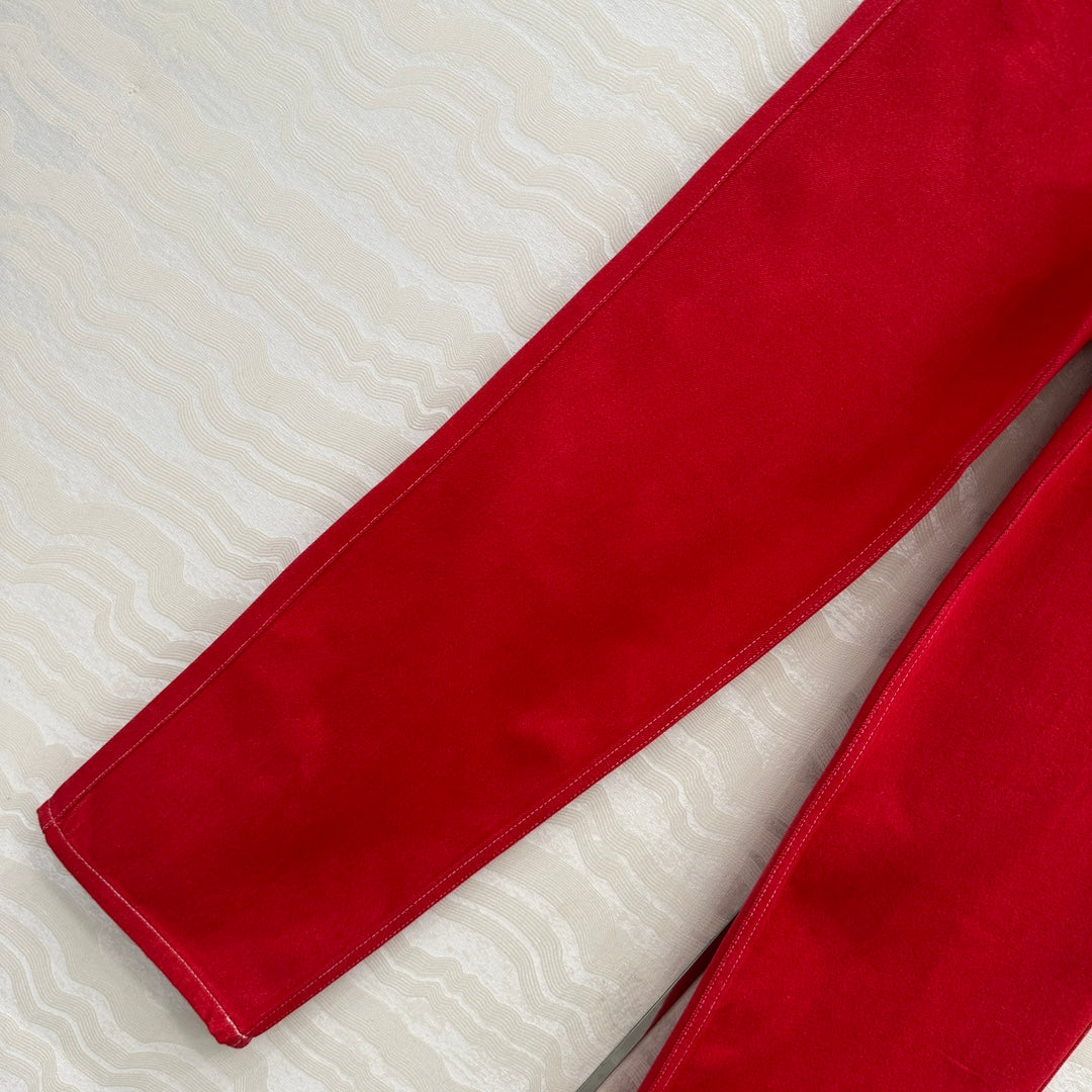 HM SS26 High-Waist Straight-Leg Denim Pants Red Cotton 351133