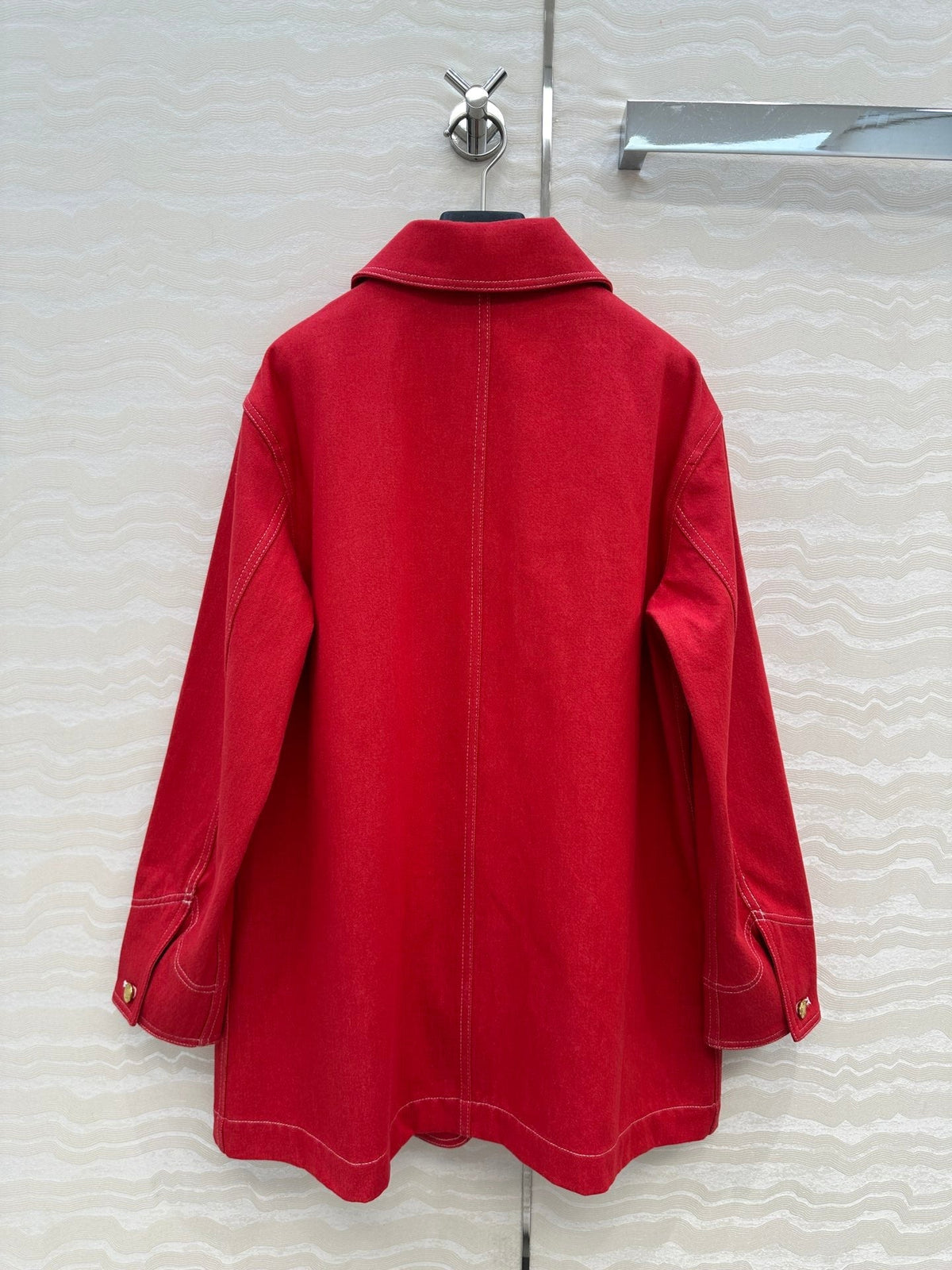 HM SS26 Horseshoe Pocket Oversized Denim Jacket Red Cotton 351136