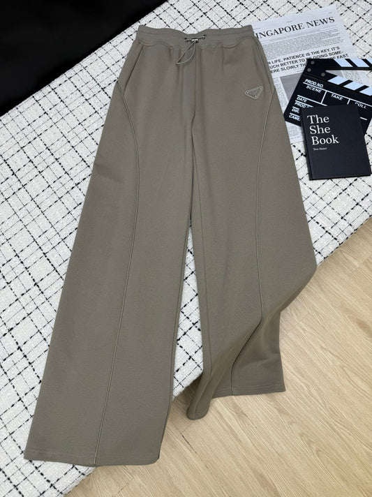 Prada 26S Khaki Cotton Blend Wide Leg Sweatpants 428139