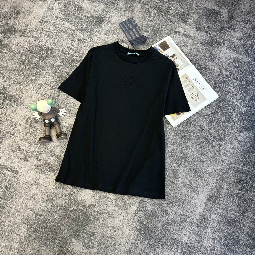 Prada Embroidered-Triangle Jersey T-shirt Cotton 350636