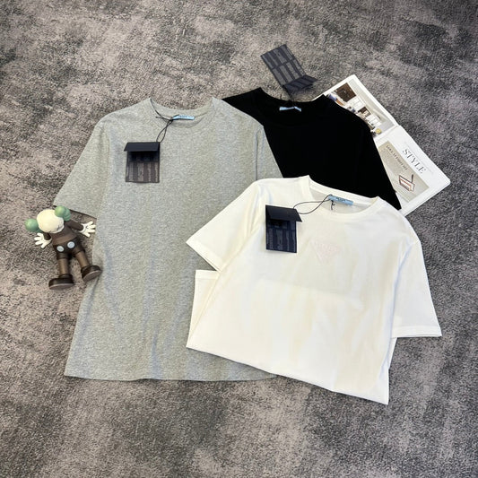 Prada Embroidered-Triangle Jersey T-shirt Cotton 350636