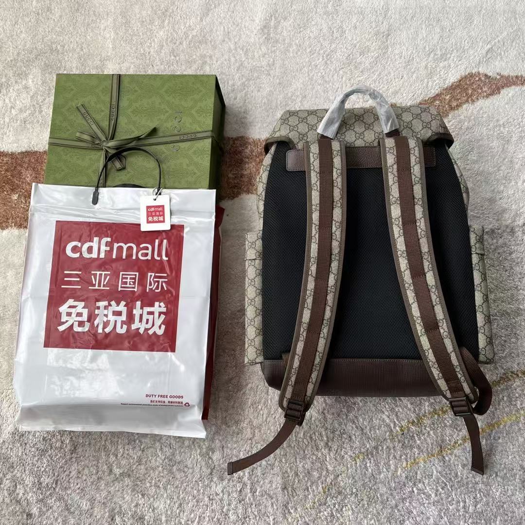 GG Supreme Skateboard Backpack Brown Beige Leather Canvas