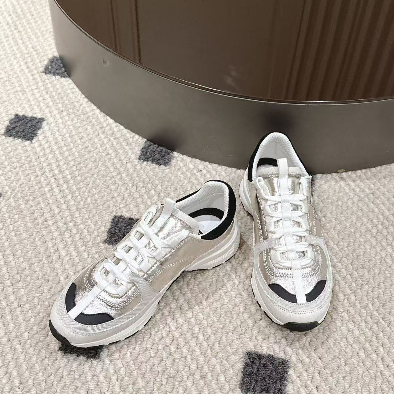 CC Métiers d’art Trainers Black Sliver Laminated & Suede Calfskin