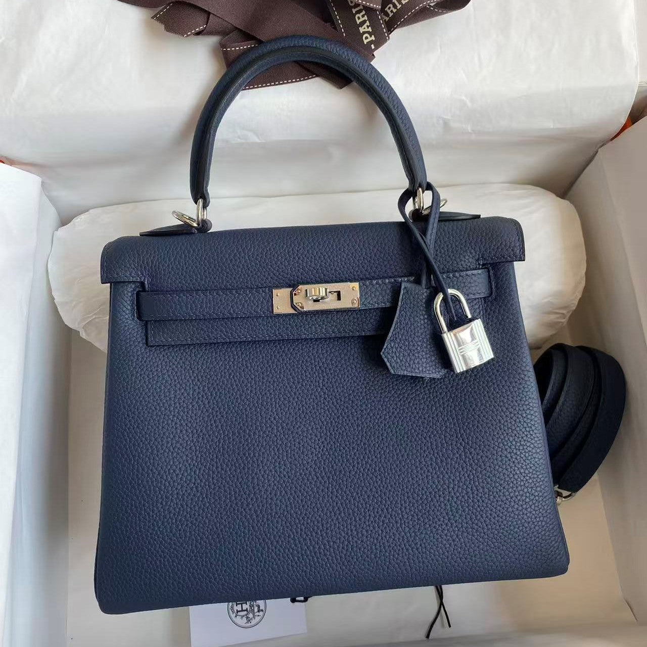 HM Kelly Bag 25cm Dark Blue Togo Leather SHW