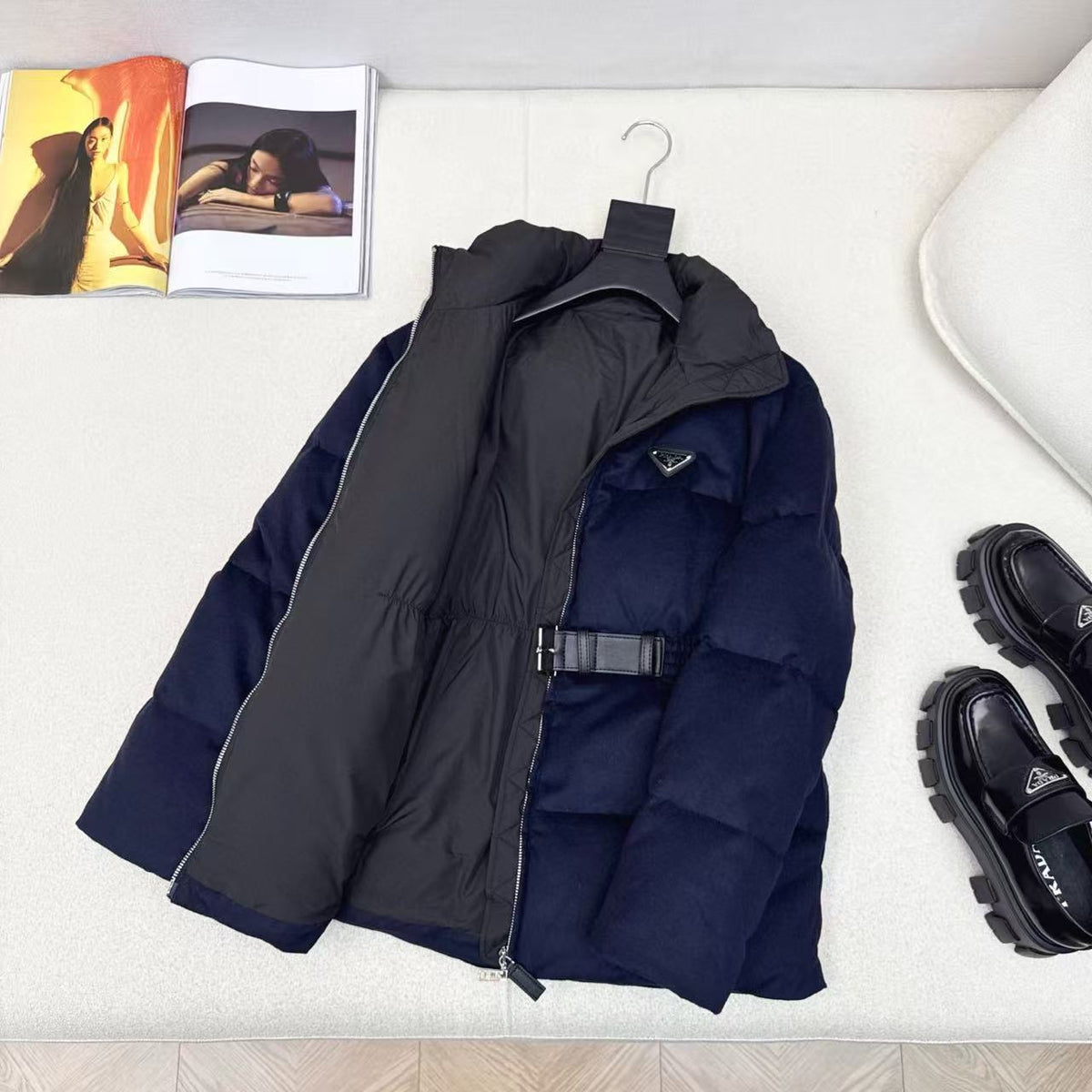 Prada Loden Down Jacket Navy Blue Cashmere