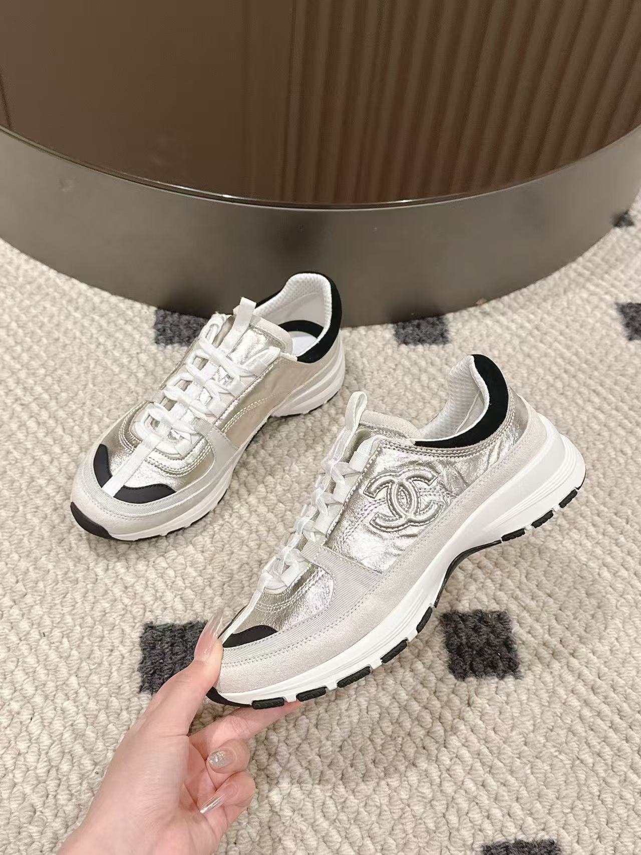 CC Métiers d’art Trainers Black Sliver Laminated & Suede Calfskin