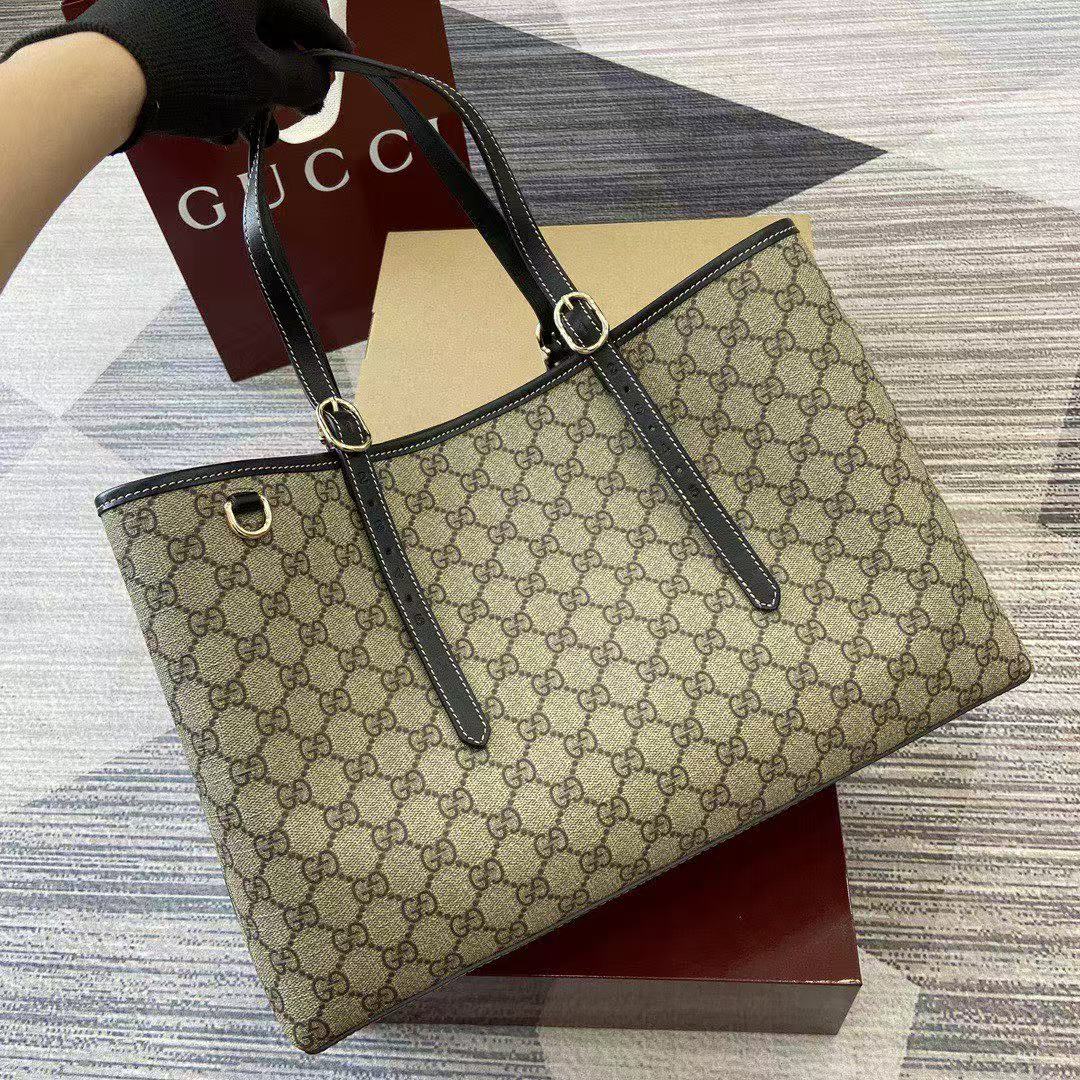 GG Emblem Maxi Tote Bag Beige & Dark Brown Monogram Coated Fabric